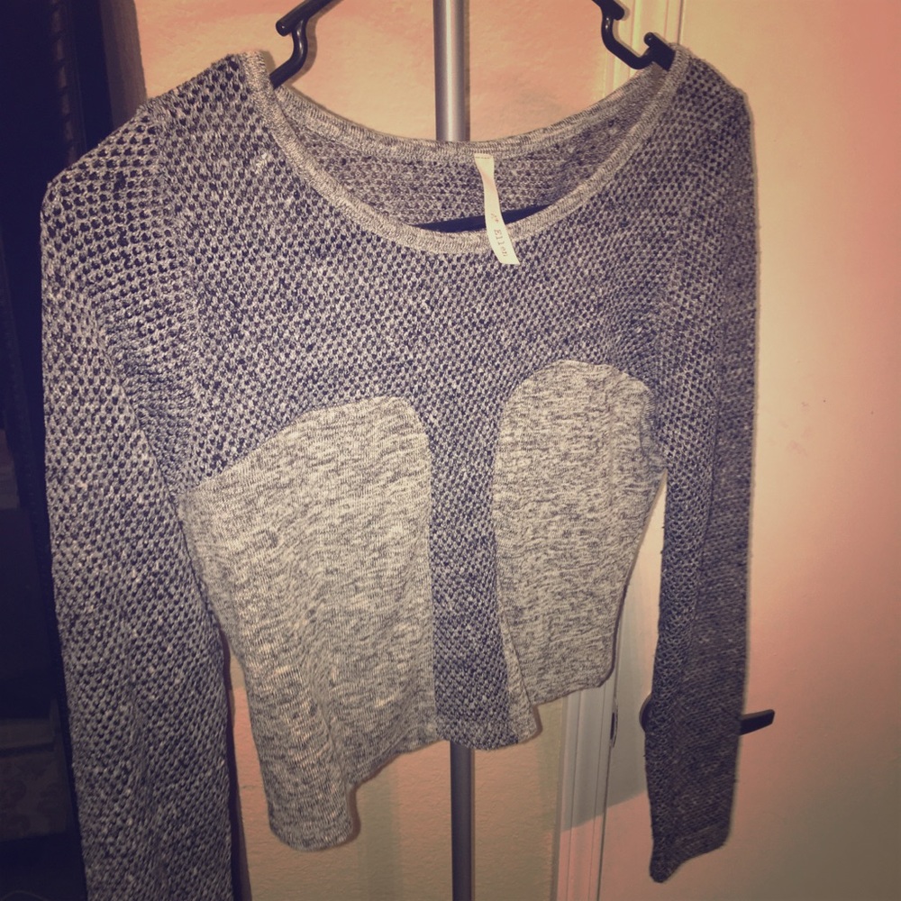 Gray long-sleeve crop top